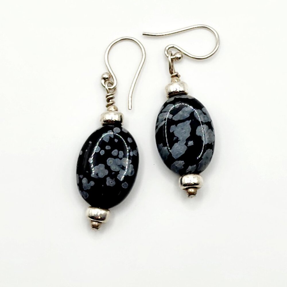 Snowflake Obsidian Drop Earrings
